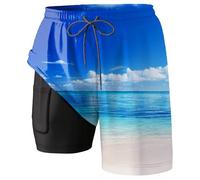 Generisch Maillot de bain mi-long pour homme avec doublure de compression, couture intérieure, short de bain, maillot de bain avec poches, maillot de bain pour homme, sans filet, bleu, L