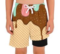 Generisch Maillot de bain multicouche 2026 pour garçons et filles avec imprimé glace, couche extérieure réversible, maillot de bain pour la plage d'été, café, 3-4 ans