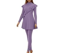 Generisch Maillot de bain musulman 3 pièces pour femme - Burkini - Couverture complète - Maillot de bain islamique avec pantalon antidérapant et foulard - Anti-chlore - Vêtement de plage - Tenue de