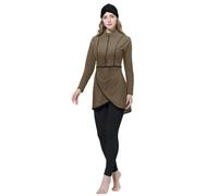 Generisch Maillot de bain musulman pour femme Modest Maillot de bain 3 pièces Couverture complète Hijab Burkini Maillot de bain grande taille Burkini Combinaison islamique à manches longues, café, M