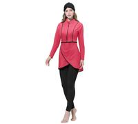 Generisch Maillot de bain musulman pour femme Modest Maillot de bain 3 pièces Couverture complète Hijab Burkini Maillot de bain grande taille Burkini Combinaison islamique à manches longues, rouge, M