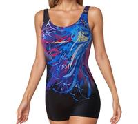 Generisch Maillot de bain pour femme - Avec bonnets - Col en U - Body avec imprimé - Maillot de bain une pièce - Dos nageur - Maillot de bain - Combinaison d'été - Coupe ajustée, Rose chaud, XXL