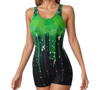 Generisch Maillot de bain pour femme - Avec bonnets - Col en U - Body avec imprimé - Maillot de bain une pièce - Dos nageur - Maillot de bain - Combinaison d'été - Coupe ajustée, vert, L
