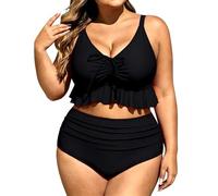 Generisch Maillot de bain pour femme - Grande taille avec volants - Bikini de sport sexy - Maillot de bain gainant - Contrôle du ventre - Maillot de bain deux pièces - Pour prendre le soleil et se