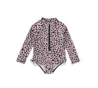 Generisch Maillot de bain pour fille avec imprimé léopard, ourlet à volants et fermeture éclair latérale pour la plage et la piscine, multicolore, 6-7 ans