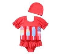 Generisch Maillot de bain pour fille - Style robe de natation avec brassards - Pour l'été - Piscine - Plage - Plaisir aquatique, Rouge pastèque, 2-3 ans