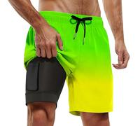 Generisch Maillot de bain pour homme sans filet avec doublure de compression, short de bain 2 en 1, élastique, séchage rapide, avec poches, maillot de bain coloré pour homme, vert, S