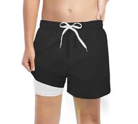 Generisch Maillot de bain tendance avec doublure de compression et confort extensible - Short de bain pour les loisirs, la journée de bain, design sportif, idéal, Noir , 8 ans