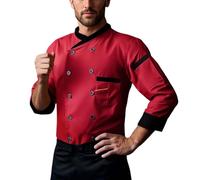 Generisch Maillot de corps pour homme - Vêtement de travail - Manches longues - Cardigan - Chemise, rouge, 3XL