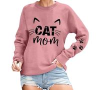 Generisch Mama-Sweatshirts "Mom Life" Sweats à col rond Drôle Maman Halloween Squelette Graphique Sweats à capuche Pull Oversize, Rose, L