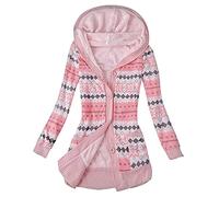 Generisch Manteau à capuche chaud pour femme Hiver Tricot avec boutons imprimés Plus la longueur moyenne Veste d'extérieur, Rose, L