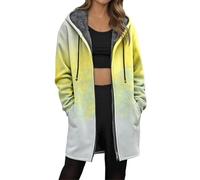 Generisch Manteau à capuche long pour femme avec dégradé de couleur - Veste de survêtement douillette avec fermeture éclair et doublure en peluche - Parka d'hiver chaude au look dip-dye, Style_d01