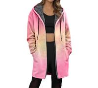 Generisch Manteau à capuche long pour femme avec dégradé de couleur - Veste de survêtement douillette avec fermeture éclair et doublure en peluche - Parka d'hiver chaude au look dip-dye, Style_d04
