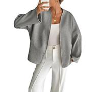 Generisch Manteau caban court surdimensionné pour femme, revers ouvert sur le devant, vêtements d'hiver courts, shackets d'automne avec poches, gris, S