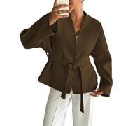 Generisch Manteau caban court surdimensionné pour femme, revers ouvert sur le devant, vêtements d'hiver courts, shackets d'automne avec poches, marron, M