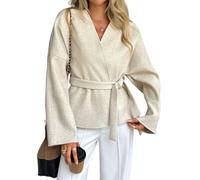 Generisch Manteau caban court surdimensionné pour femme, revers ouvert sur le devant, vêtements d'hiver courts, shackets d'automne avec poches, abricot, M