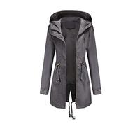 Generisch Manteau coupe-vent pour femme - Longue - Grande taille - Couleur unie - Manteau d'automne - Veste de transition avec ceinture - Coupe-vent - Manteau d'hiver avec capuche - Veste d'extérieur