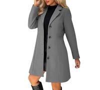 Generisch Manteau de Pea pour femme en laine mélangée, doublure épaisse, col montant, trench-coat, vestes tendance pour l'automne et l'hiver avec poches, gris, M