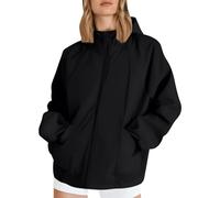 Generisch Manteau de pluie court et léger pour femme - Grandes tailles - Veste à capuche cargo fine - Coupe-vent - Veste de cyclisme baggy - Veste de demi-saison décontractée - Veste de ski pour