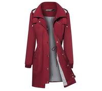 Generisch Manteau de pluie pour femme - Imperméable - Doublé - Veste de pluie longue - Veste de transition - Veste d'extérieur - Veste de randonnée - Manteau d'extérieur avec capuche amovible