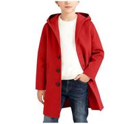Generisch Manteau de Printemps et d'Automne, Manteau à Capuche Boutonné pour Filles et Garçons, Trench-Coat Classique de Style Trench, Vêtements d'Extérieur pour Enfants, rouge, 11-12 ans