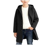 Generisch Manteau de Printemps et d'Automne, Manteau à Capuche Boutonné pour Filles et Garçons, Trench-Coat Classique de Style Trench, Vêtements d'Extérieur pour Enfants, Noir , 11-12 ans