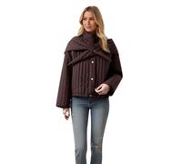 Generisch Manteau décontracté à col montant avec écharpe amovible de couleur unie grande taille pour une tenue polyvalente toute la journée, marron, XS