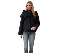 Generisch Manteau décontracté à col montant avec écharpe amovible de couleur unie grande taille pour une tenue polyvalente toute la journée, Noir , XS