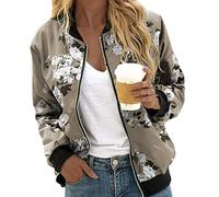 Generisch Manteau d'été pour femme - Veste décontractée légère avec fermeture éclair - Manteau avec imprimé léopard et floral - Col montant - Vêtement de sport court - Haut zippé - Sweat à capuche