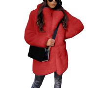 Generisch Manteau d'hiver avec col rabattu élégant en fourrure synthétique douce pour femme dans une couleur sobre et fonction chaude, rouge, S
