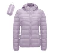 Generisch Manteau d'hiver chaud et léger pour femme avec isolation recyclée, manteau d'hiver court étroit avec doudoune blanche chaude, lilas, M