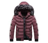 Generisch Manteau d'hiver chiné pour homme - Veste d'hiver à capuche - Manteau chaud épais - Coupe-vent - Style décontracté - Manteau extérieur fin et long - Pour homme, rouge, 4XL
