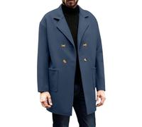 Generisch Manteau d'hiver en laine pour homme - Manteau long - Parka d'hiver - Coupe ajustée - Trench vintage - Élégante parka unie - Veste d'hiver softshell classique, bleu marine, XXL