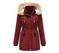 Generisch Manteau d'hiver épais pour femme, grande taille, avec doublure en polaire, capuche en fausse fourrure pour une chaleur extrême par temps froid, comme parka de neige tendance, Bordeaux, M