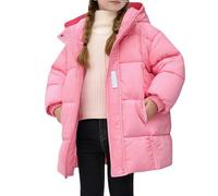 Generisch Manteau d'hiver fille doudoune à capuche veste d'hiver chaude et résistante au froid veste tampon coupe-vent parka d'hiver noire courte adolescent 100-150, Rose, 150