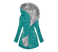 Generisch Manteau d'hiver long pour femme - Veste d'hiver chaude doublée - Parka d'hiver - Veste d'hiver - Manteau parka - Fermeture éclair - Manteau matelassé - Couleur unie - Haut avec capuche