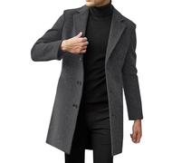 Generisch Manteau d'hiver mince pour homme Col à revers Manches longues Veste en cuir rembourrée Manteau épais Veste en peau de mouton, gris foncé, 4XL