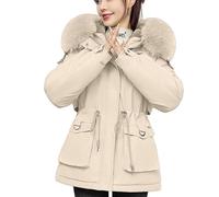 Generisch Manteau d'hiver pour femme - Polaire épaisse doublée - Parka d'hiver en polaire épaisse - Vêtement d'extérieur - Imperméabilisant, beige, 3XL