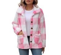 Generisch Manteau d'hiver pour femme - Veste d'hiver décontractée à manches longues - Boutonné - Flou - Manteaux chauds - Avec poches, Rose, M