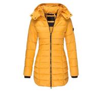 Generisch Manteau en coton pour femme, longueur moyenne, coupe ajustée, doudoune chaude, veste longue pour femme avec capuche, jaune, S