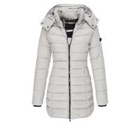 Generisch Manteau en coton pour femme, longueur moyenne, coupe ajustée, doudoune chaude, veste longue pour femme avec capuche, gris, L
