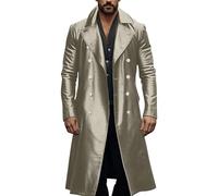 Generisch Manteau en cuir pour homme - Long - Trench à double boutonnage - Manteau d'hiver - Grandes tailles - Cardigan - Veste d'hiver médiévale - Steampunk - Veste demi-saison - Halloween - Cosplay