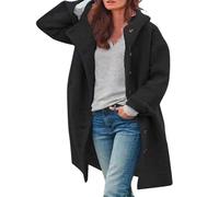 Generisch Manteau en laine pour femme - Manteau d'hiver long et élégant avec capuche - Veste de transition moelleuse - Duffle coat ample - Trench coat, Noir , XL