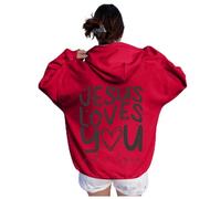 Generisch Manteau en peluche pour femme Automne et hiver Lettres imprimées Col rond Manches longues Poche Cordon de serrage Sweat à capuche décontracté Sweat à capuche Couverture douillette, rouge