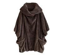 Generisch Manteau en peluche pour femme - Manteau long en polaire - Sans capuche - Manteau d'hiver moelleux - Col châle - Pull surdimensionné - Poncho enveloppant, cape avec manches chauve-souris