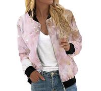 Generisch Manteau en peluche pour femme - Veste zippée - Imprimé floral - Manteau - Col montant - Court - Sport - Fermeture éclair - Vêtement d'extérieur en fausse fourrure - Noir, Rose, S
