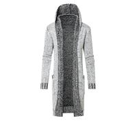 Generisch Manteau en tricot pour homme - Long - Trench - Long - Coupe ajustée - Pull à capuche - Chaud - Décontracté - Élégant - Veste de transition - Coupe-vent - Bord ouvert, Blanc., XXL