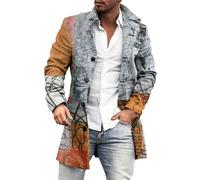 Generisch Manteau long en laine pour homme, veste demi-saison à carreaux col roulé trench coat boutonné longueur moyenne veste d'hiver grandes tailles classique cardigan veste simple polyvalente veste