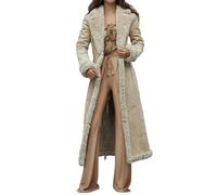 Generisch Manteau long pour femme, aspect daim avec doublure en fourrure de peluche, manteau d'hiver élégant de style peau d'agneau, manteau ouvert pour les jours froids