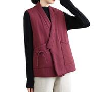Generisch Manteau matelassé élégant sans manches avec ceinture réglable, poches latérales pratiques pour femme par temps froid, Bordeaux, XL
